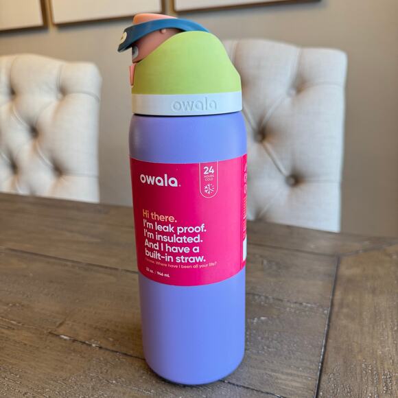 OWALA FreeSip Water Bottle 32oz Retro Boardwalk Purple Green Orange Blue NEW - Picture 1 of 14